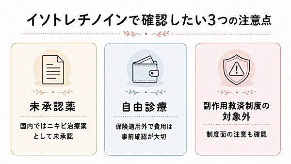 イソトレチノインで必ず確認したい3つの注意点図
